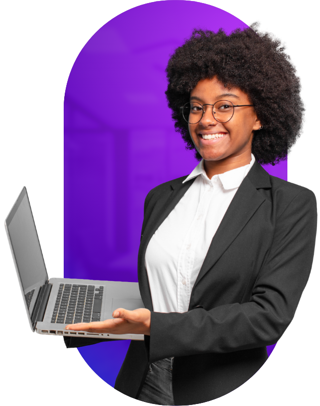 African business woman with laptop.