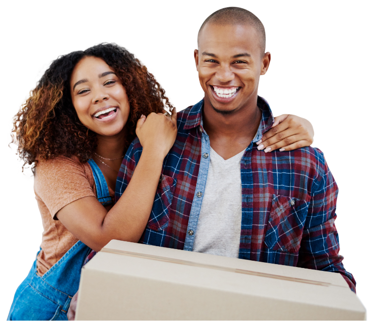 Young happy African couple moving into their new home with the perfect home loan.